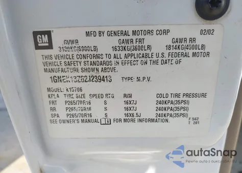 2002 Chevrolet Tahoe Lt from USA, damaged, VIN 1GNEK13Z62J239413